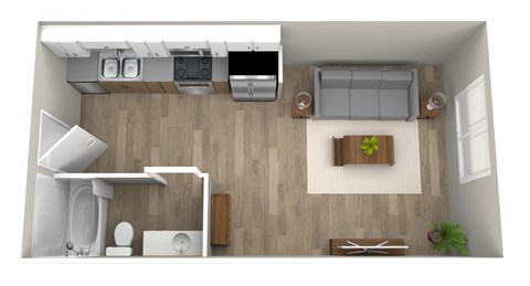 Floor plan for studio, 1 bath, 350 sqft